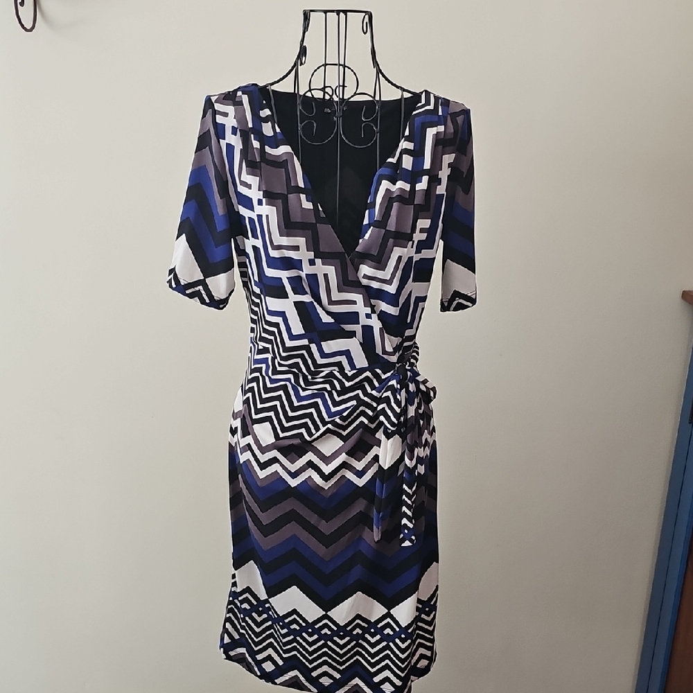 Lily Chevron Mini Dress in Blue, Gray, White and Black